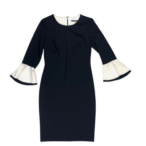 Tommy Hilfiger Bell Sleeve Sheath Dress 4 Black Stretch Elegant Business Casual - Picture 2 of 16